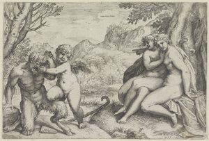 Miłość zwycięża wszystko (tytuł na obiekcie) autorstwa Agostino Carracci