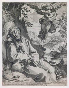 Święty Franciszek pocieszany przez grającego anioła autorstwa Agostino Carracci