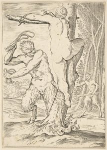 Satyr biczujący nimfę, ok. 1590-95 autorstwa Agostino Carracci