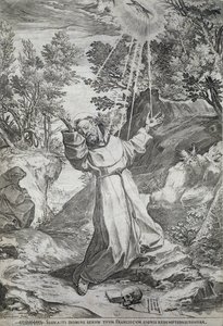 Stygmatyzacja św. Franciszka na górze La Verna (1224) autorstwa Agostino Carracci