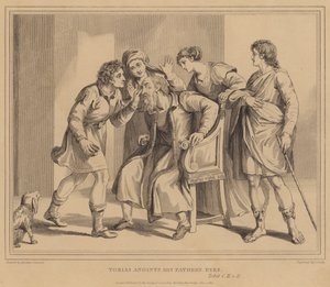 Tobiasz namaszcza oczy swojego Ojca, Tobit autorstwa Agostino Carracci