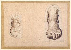 Dwa badania stopy w skrócie perspektywicznym (pióro i atrament na papierze) autorstwa Agostino Carracci
