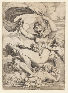 Wenus (lub Galatea) i amorki wspierane przez delfiny autorstwa Agostino Carracci