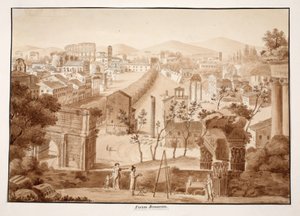 Forum Romanum, 1833 (akwaforta z brązową lawiną) autorstwa Agostino Tofanelli
