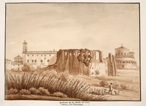 Hipodrom rodziny Konstantyna, Via Nomentana, 1833 (akwaforta z brązową lawiną) autorstwa Agostino Tofanelli