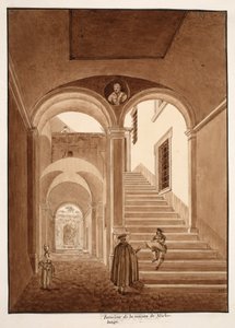 Wnętrze Domu Michała Anioła, 1833 (akwaforta z brązową lawiną) autorstwa Agostino Tofanelli