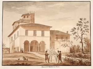 Dom Rafaela na Pincio, 1833 (akwaforta z brązową lawiną) autorstwa Agostino Tofanelli
