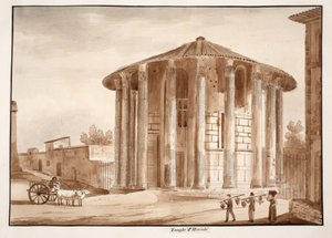Świątynia Herkulesa Wiktora, 1833 (akwaforta z brązową lawiną) autorstwa Agostino Tofanelli