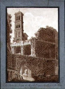 Świątynia Marsa na Forum w Rzymie, ok. 1800 (pióro i atrament z myciem sepii na papierze) autorstwa Agostino Tofanelli