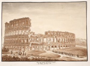 Widok Koloseum ze Świątyni Wenus, 1833 (akwaforta z brązową lawiną) autorstwa Agostino Tofanelli