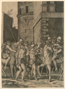 Cesarz rzymski spotykający żołnierza autorstwa Agostino Veneziano