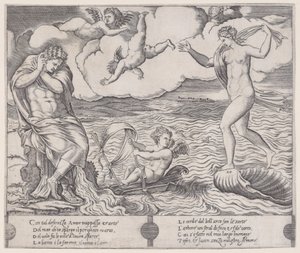 Eros w morzu, ca. 1514-36. autorstwa Agostino Veneziano