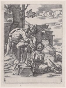 Herkulesa i Anteusza, dat. 1533., dat. 1533. autorstwa Agostino Veneziano