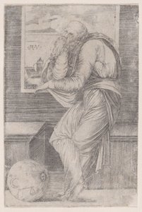 Filozof siedzący przy oknie, ca. 1514-36., ca. 1514-36. autorstwa Agostino Veneziano