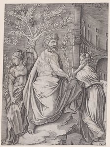 Człowiek z gałązką laurową, ca. 1514-36. autorstwa Agostino Veneziano