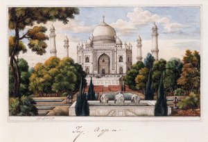 Taj Mahal z Ogrodu, ok. 1840 (pióro i szary tusz, w/c, podkreślone akcentami bieli)
