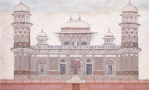 Grobowiec Itmad-ud-daula, ok. 1815 (kolumna, pióro i czarny tusz, w/c, podkreślone akcentami o)