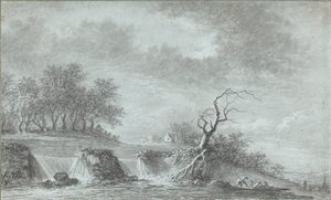 Riverscape z wodospadem autorstwa Aignan Thomas Desfriches