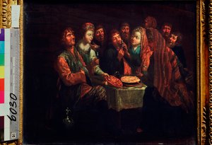 Uczta chłopska - Obraz Al Vishnekov (pierwsza połowa XVIII wieku), olej na płótnie, sztuka rosyjska XVIII wiek - Państwowe Muzeum Rosyjskie, Sankt Petersburg autorstwa Al Vishnekov