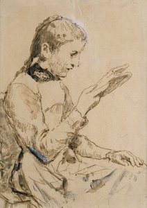 Czytelnicza dziewczyna (pióro i atrament na papierze) autorstwa Albert Anker