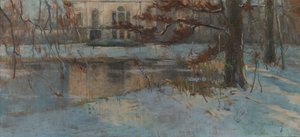 Pokryty śniegiem wiejski dom i park, ok. 1892 (pastel na papierze na płótnie) autorstwa Albert Baertsoen