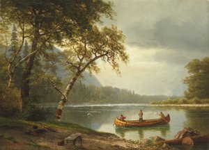 Połów łososia na rzece Caspapediac autorstwa Albert Bierstadt
