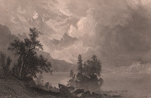 Widok na jezioro Esther, Sierra Nevada, Kalifornia, Stany Zjednoczone, staloryt Roberta Hinshelwooda (1812-po 1875) po malowaniu Alberta Bierstadta (1830-1902), ok. 19x14 cm autorstwa Albert Bierstadt