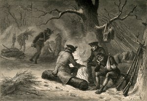 Amerykańskie oddziały w Valley Forge, 1877.