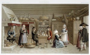 XIX-wieczne kostiumy bretońskie i wnętrze – w „Le costume ancien et historique” autorstwa Racineta autorstwa Albert Charles August Racinet