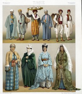 Stroje tureckie z XIX wieku. Ilustracja w „Le costume historique” Racinet