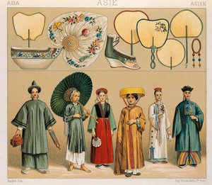 Ubrania Chinek i Regionu Tatarskiego, ilustracja z pełnej historii kostiumów autorstwa Auguste