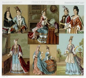 Moda i fryzjerstwo we Francji w XVIII wieku - w „Le costume historique” Racineta, koniec XIX wieku autorstwa Albert Charles August Racinet