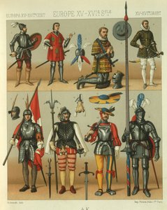 Ilustracja zbroi europejskich wojowników autorstwa Albert Charles August Racinet