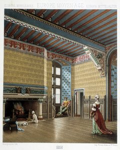 Wnętrze rezydencji reprezentacyjnej w średniowieczu - w „Strój historyczny” Racineta autorstwa Albert Charles August Racinet
