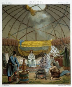 Kałmuk (rosyjscy nomadzi) w swojej jurcie autorstwa Albert Charles August Racinet