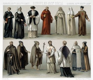 Stroje klasztorne w Europie od XV do XVIII wieku. Ilustracja w „Le costume historique” autorstwa Racinet