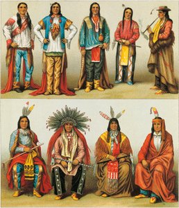 Rdzenni Amerykanie z Mississippi i Kolorado, litografia autorstwa Nordmanna i Sahna z Le Costume Historique, tom 2