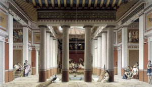 Atrium domu w starożytności greckiej - w „Strój historyczny” autorstwa Racinet autorstwa Albert Charles August Racinet
