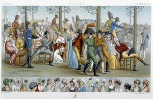 Burżuazja idąca do Longchamp, deb. XIX wiek - w „Le costume historique” Racinet autorstwa Albert Charles August Racinet