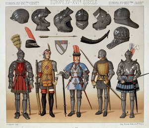 Wojownicy w XV-XVII wieku - w „Le costume historique” Racinet autorstwa Albert Charles August Racinet