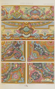 XVIII wiek, tablica 88 z "Ornament polichromatyczny: sto płyt w złocie, srebrze i kolorach" autorstwa Albert Charles August Racinet