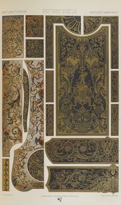 XVII i XVIII wiek, tablica 84 z "Ornament polichromatyczny: sto tablic w złocie, srebrze i kolorach" autorstwa Albert Charles August Racinet
