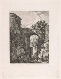 Wodospad w pobliżu mostu San Rocco w Tivoli Cascata, e Ponte di St. Rocco a Tivoli (tytuł na obiekcie) Malownicze, trawione broszury z Włoch (tytuł serii)