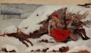„Spalona wioska”, studium autorstwa Albert Edelfelt