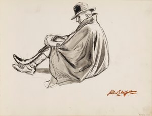 Siedzący mężczyzna w pelerynie autorstwa Albert Edelfelt