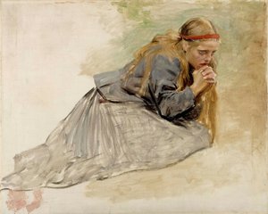 „Klęcząca Maria Magdalena”, szkic do obrazu „Chrystus i Maria Magdalena” autorstwa Albert Edelfelt