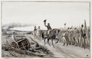 Von Döbeln pozdrawiający swoje oddziały – ilustracja do wiersza nr 15 „Stolt” (oryginalny rysunek do serii „Opowieści o chorążym Stålu”) autorstwa Albert Edelfelt