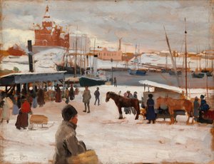 „Zimowy dzień na Rynku w Helsinkach”, studium; szkic do obrazu „Zimowy dzień na Rynku w Helsinkach” autorstwa Albert Edelfelt