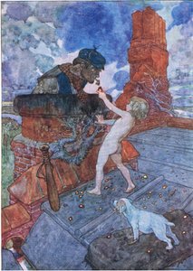 Wziął żywy węgiel i włożył go do ciasta Grimes z pubu The Water Babies, Humphrey Milford Oxford University Press, ok. 1930 r. (litografia kolorowa)
