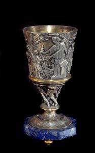 Porfirowa filiżanka ze srebra i porcelany wykonana przez Alberta Ernesta Carriera Belleuse (1824-1887)